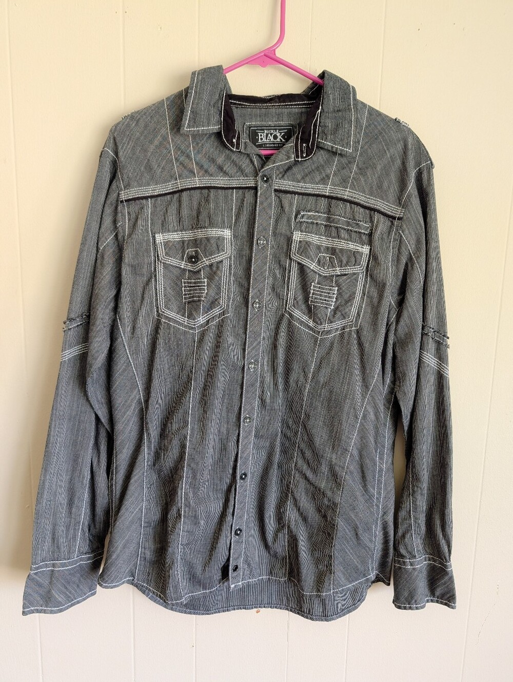 Buckle Black Men's Pinstripe Button Down Shirt